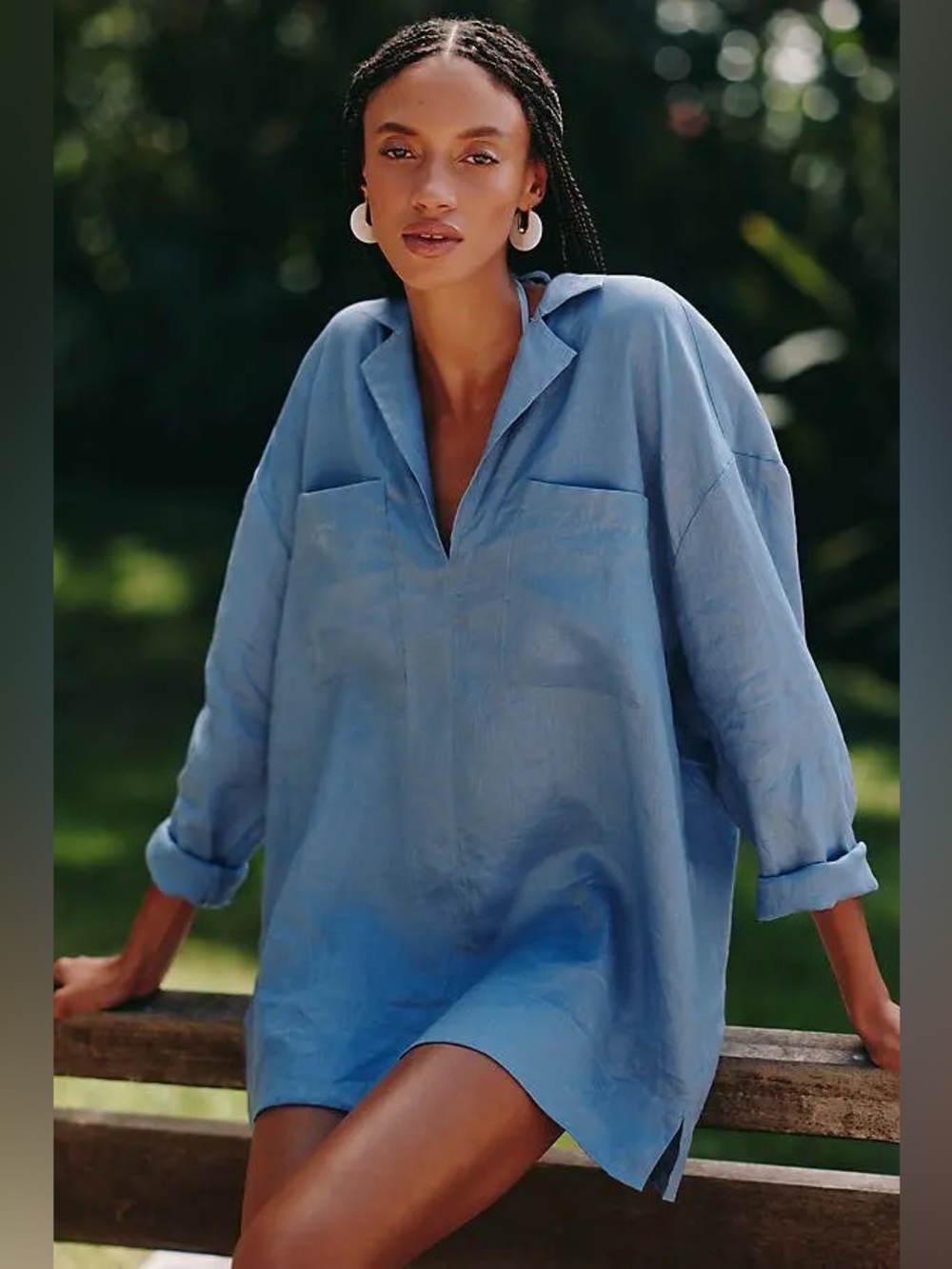 NWT Anthropologie L Space Oasis Tunic in Chambray Beach Pool Coverup Linen
